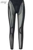 Bright Line Decoration Leggings Mesh See Through High Waist Pants Women Fashion Streetwear Casual Sport Y2K