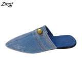 Design Slippers 2023 Spring New Pointed Deep Mouth Thick High-heeled Denim Outer Wear Baotou Slippers Shoes for