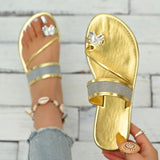 Word With Water Drill Sleeves Flat-Bottom Slippers Women Wearing Golden Beach Cold