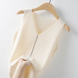 Silk Sling Vest Women's Wearing T-Shirt Summer Short Sleeveless Fashion Hot Solid Color V-Neck Thin