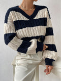 And Winter New Sweater Fashion Retro Stripe Knitted Shirt Languid Loose