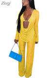 Sexy Mesh 3 Piece Set Halter Bra + Ruched Cover Up + Loose Pants See Through Club Party Matching Set 2023 Autumn