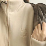Women Aesthetic Thicker High Quality Leisure Turtleneck Leisure Embroidery Spring Autumn Korean Style Winter Coats
