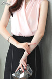 Silk Blouse Women's Summer Woman Sleeveless Satin Blouses Shirt V-neck OL Blouses Solid Vest Ladies Tops Camisas