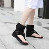Roman Sandals Lady Denim Cloth Belt Buckle High Help Words Cool