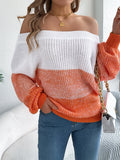 Shooting 2025 Autumn And Winter Casual Spell Shoulder Lantern Sleeve Sweater Women's