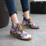 Retro With Broken Flowers Martin Boots Girl English Wind Flat Spring And Autumn Women Boots Short