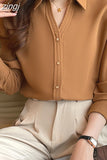 Fashion Women Silk Shirts Satin Blouses Women Long Sleeve Shirts Tops Woman White Shirt Blouse Woman V-neck Ladies