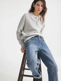 Autumn And Winter Polo Collar Solid Color Sweater Women's Casual Knitted Shirt Hot
