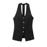 Fragrant Cotton Lint Neck Vest Set Of Women's Summer With Light Luxury High-End Trousers Two