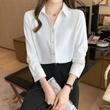 Fashion Women Silk Shirts Satin Blouses Women Long Sleeve Shirts Tops Woman White Shirt Blouse Woman V-neck Ladies