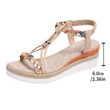 And Summer New Round Head Flat Bottom Heel Sandals Women Weaving Beads Toe Bohemian Thick-Soled Beach