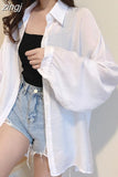 Sunscreen Shirt Long Sleeve Shirt Women Fashion Tops Outerwear Candy-colored Blouse Loose Clothes Blusa Elegant