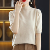 Zingj And Summer Loose And Versatile Wool Knit Short Sleeve Women Plus-Size Round-Neck Solid Color Bottom Knit T-Shirt Thin-Outfit