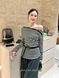 Xixi 2025 Autumn White Standard Temperament Shoulder Wool Bottom Shirt Long-Sleeved Knitted Shirt Female