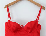 Red Satin Corset Style Tulle Strap Mini Dress- Outfit