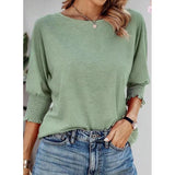 Women's 2025 Spring/Summer Fashion Sleeve 7-Sleeve T-Shirt Round Collar Basic Lace