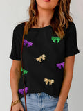 T-Shirt Fashion Women's New Summer Loose Round Collar Bow Top