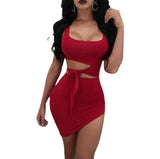Women's Summer Dress Sexy Umbilical Collar Sleeveless Belt Irregular
