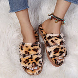 Size Wool Slippers Female Fashion Wear Elastic With Parallel Bars Open Toe Flat Bottom Warm Cotton Shoes Indoor Cotton