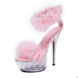 Zingj Model High Heels Fine Heel Sexy Black Waterproof Platform Hate Sky Superb High Heel Fur Sandals Female