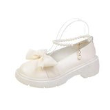 Mary Jane Shoes Women 2025 Spring And Autumn New Pearl Bow Girl Single Shoes Coarse Fairy Wind And Happy