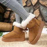New Autumn And Winter Snow Boots Bow Hair Thick And Velvet Thick Cotton Woman Thick And Thick To Keep Warm Short Boots Snow Cotton
