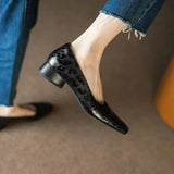 Coarse Heel Single Shoes Women 2025 Spring New Heeled Leopard-Print Women's Shoes Black Fashion