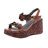 Version Of The Retro Large-Size Sandals Women's New Flowers With Slope And Cool
