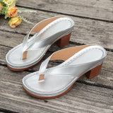 And Cool Slippers Women 2025 Summer New Large-Size Clip Feet Thick High Heel Fashion Cold