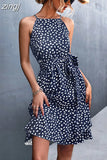 Strap Floral Dress Women Summer Boho Mini Dresses Ladies Lace Up Slim Dress Female Sexy Sleeveless Short Dress Robe