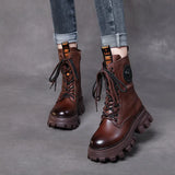 Layer Of Cowhide Martin Boots Autumn And Winter Plus Velvet Warm New Pine Cake Bottom Zipper Locomotive