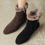Skin Flat Thick High Heel Ankle Boots Women's 2025 Winter New Warm Cotton Shoes Retro Wool