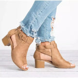 Spring And Summer New Thick Heel High-Heeled Sandals Women's Large-Size Hollow Women's Shoes Zippered Women's