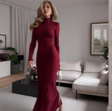 2025 New Women's Clothing Pure Color Semi-High Collar Sexy Waist Temperament Fashion