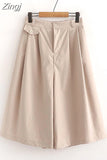 Women Summer Shorts Skirts Solid Elastic Waist Loose Casual Elegant Cotton Wide Leg Pants Korean Style Girls Midi