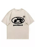 Street Trend Brand Prote Ct Print T-Shirt Gothic High Street Loose T-Shirt Casual Hip-Hop Short