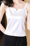 Women's Tank Tops 2023 Spring Sexy Crop Vest Solid Camisole Female Off Shoulder Satin Floral Sleeveless Clothes Women Basic