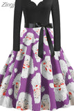 Christmas Dress Women Vintage Winter Polka Dot Print Long Sleeve Casual Elegant Party Dress S~3XL Robe
