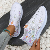 Women's Shoes Spring Breathable Sports Casual Shoes Water Drill Rainbow Shiny Flying Shoes Thick-Soled Running Shoes