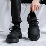 Zingj Sole Single Shoes Men Spring And Autumn Round Head Tie With Heel Cake Men's Shoes Work Black Small Leather Shoes