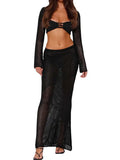 New Tethered Long-Sleeved Ass Casual Knitted Long Dress Set Beach Burqa