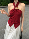 Xixi 2025 Summer New Korean Version Pure Temperament Hanging Neck Knitted Bottom Sling Vest Women