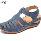 Summer Leather Vintage Sandals Buckle Casual Sewing Women Shoes Female Ladies Platform Retro Sandalias Plus