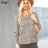 Print Tie Front Blouse Top For Women V-neck Long Sleeve Ruffled Shirts Tops 2023 Spring Autumn Pullovers
