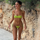 Blow-Bender Solid Beaded Split Swimsuit Women 2025 New Bikini Sexy Low-Waisted