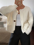 Round-Necked Woman Design Sense Three-Plocked Pocket Long Sleeve Sweater French Cardigan