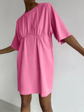 Summer New Cotton Dress Women's Casual Loose Round-Neck T-Neck Round-Neck A-Shaped Dress Women's