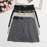 Real Shooting Gray Short Skirt Women's Summer Leisure High-Waisted Thin A-Body Skirt Anti-Walking Bag Hip Skirt With Belt