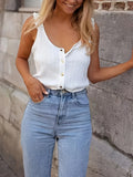 Summer New Solid Color Round Collar Button Decoration Sleeveless Vest T-Shirt Women's